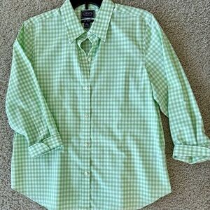 Chaps Green Gingham Button-Up Shirt, No Iron, 3/4 Length Sleeve